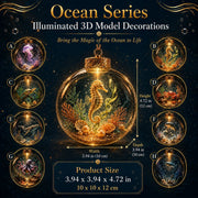 🌊 Ocean Series Illuminated 3D Model Decoration Collection | Clear Display Ornament with Detailed Sea Creatures, Coral, Shell & Pearl-Style Accents ✨