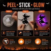 🎃 Halloween LED Silhouette Wall Light Stickers – Spooky Glow Made Easy! 👻✨