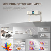 [Officially-Licensed App & Auto Focus]White Smart Mini Projector with WiFi and Bluetooth, XuanPad 4K Support Movie Projector, Portable Native 1080P Outdoor Projector with 360° Stand