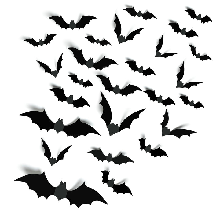 140Pcs 3D Bats Halloween Decorations Realistic PVC Wall Decor | Black Scary Bat Stickers, DIY Party Supplies, Indoor Bathroom Creepy Home Decor