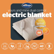 Silentnight Dual Control Electric Blanket, Double Bed, 137x150cm | Heated Electric Underblanket, Bed Warmer Sheet, 4 Heat Settings, Easy Fit Straps, Machine Washable