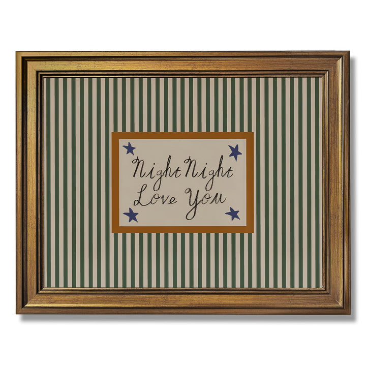 Yermidi Vintage Gold Frame Night Night Love You Wall Art Mid Century Modern Striped Poster Retro Rustic Farmhouse Bedtime Saying Family Quote Canvas Print Cozy Bedroom Home Decor 8x10inch