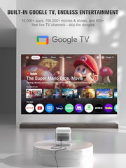 【Official Licensed Google TV】4K Smart Projector with WiFi and Bluetooth, VOPLLS Outdoor Projectors with 50W Dolby/AI Auto Focus, Portable Movie Phone Wireless Gaming Wifi Proyector for Bedroom/Home