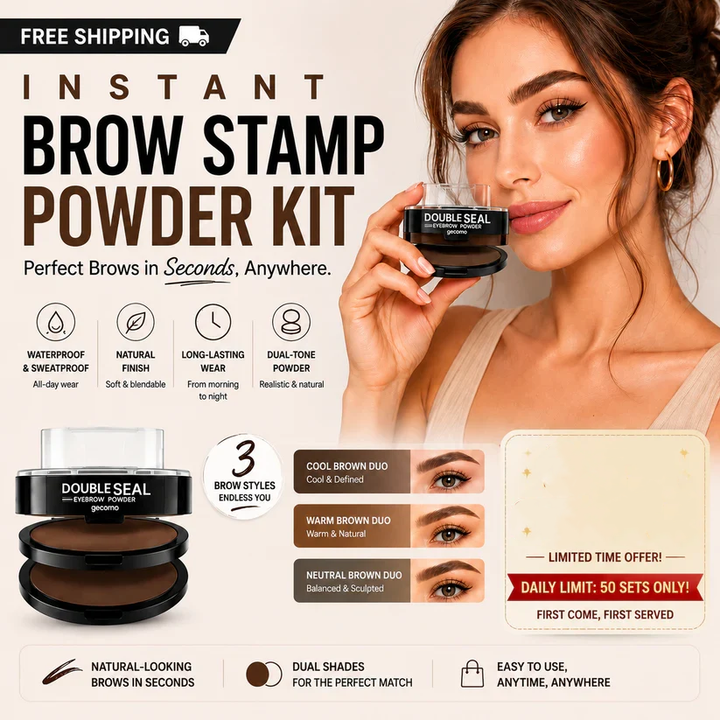 🥳2026 HOT SALE-50,000+ SOLD!💥 Instant adjustable eyebrow stampTwo-colour brow powder, waterproof & smudge-proof-Natural, full brows in seconds
