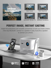 【Official Licensed Google TV】4K Smart Projector with WiFi and Bluetooth, VOPLLS Outdoor Projectors with 50W Dolby/AI Auto Focus, Portable Movie Phone Wireless Gaming Wifi Proyector for Bedroom/Home