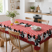 ⏳Time-Limited Special⏰Farmhouse Rooster Tablecloth – Red Buffalo Plaid Chicken Table Cover, Spill Proof & Scalloped Lace Edge ✨