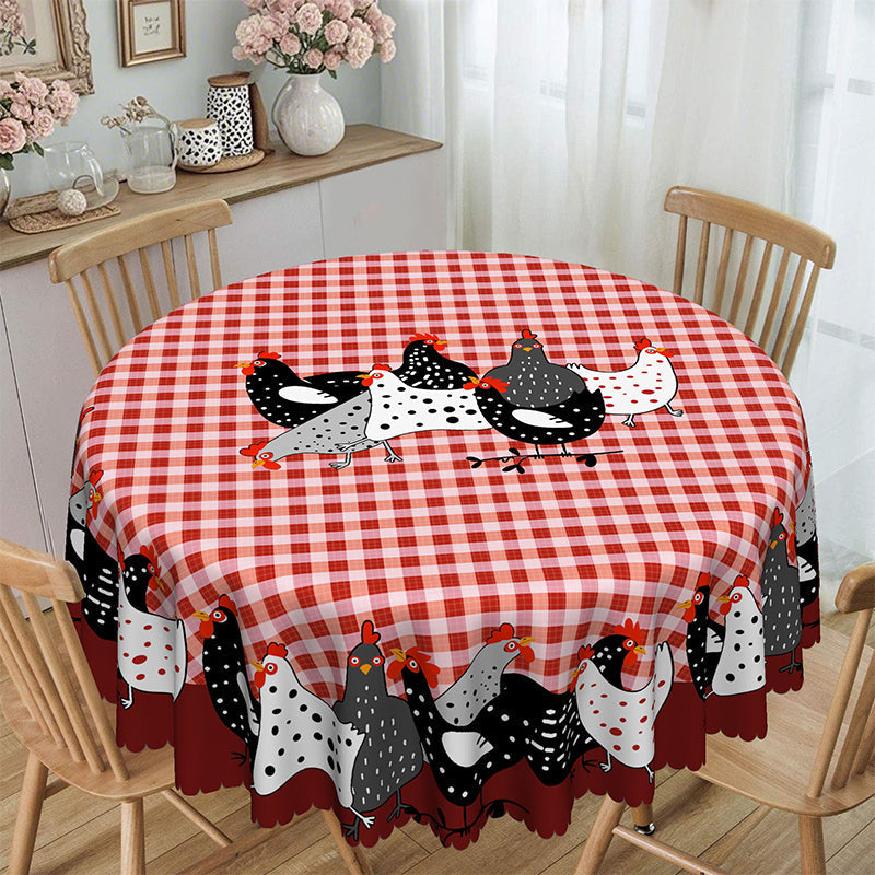 ⏳Time-Limited Special⏰Farmhouse Rooster Tablecloth – Red Buffalo Plaid Chicken Table Cover, Spill Proof & Scalloped Lace Edge ✨